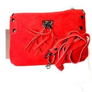Genuine Italian Suede Shoulder Bag- Red
